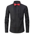 Camicia da smoking nera slim fit da uomo con davanti pieghettato e papillon rosso - 3XL / Tops / Nero (H-5504)