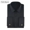 Elegant black men's French cuff dress shirt with decorative gold cufflinks, slim fit design. - 3XL / Tops / Black