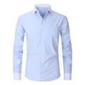 Hellblau gestreiftes Langarm-Herrenhemd mit stilvollem weißen Kragen und Manschetten - 3XL / Oberteile / Hellblauer Streifen (627-1)