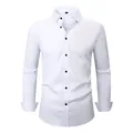 Classic white slim fit long-sleeved stretch dress shirt for men with black buttons - 3XL / Tops / White (Black Button)