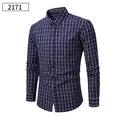 Camicia casual da uomo a maniche lunghe a quadretti blu scuro, stile vestibilità slim - S / Tops / A Quadri Blu Scuro e Bianco (2171)