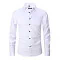 Premium men's slim fit long sleeve white dress shirt featuring contrast black buttons - 3XL / Tops / White