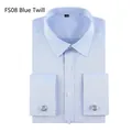 Professional light blue twill French cuff dress shirt with included silver cufflinks - 3XL / Tops / Blue Twill