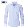 Herren Langarmhemd Blau Karos mit weißem Kontrastkragen und Manschetten - 3XL / Oberteile / Blau-Weißes Mikrogitter (627-6)