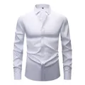 Elegant men's white long-sleeved dress shirt featuring white buttons and wrinkle-resistant fabric - 3XL / Tops / White (White Clasp)
