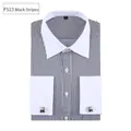 Men's French long sleeve dress shirt with black stripes and matching silver cufflinks - 3XL / Tops / Black Stripe