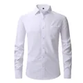 Slim-fit men's white long-sleeve formal business shirt with chest pocket and button front - 3XL / Tops / Pearl White
