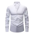 Premium white wrinkle-resistant long-sleeve business dress shirt with white buttons - 3XL / Tops / White (White Button)