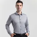 Professional men's slim-fit long-sleeve business dress shirt in elegant grey color - 3XL / Tops / Grey (H-2-728)