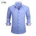 Light blue men's long-sleeve business dress shirt with striped contrast details - 3XL / Tops / Light Blue (2-765)