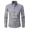 Premium men's grey long sleeve slim fit stretch dress shirt for formal business wear - 3XL / Tops / Dark Gray