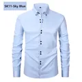 Classic men's slim fit long sleeve business casual stretch shirt in sky blue color - S / Tops / Sky Blue