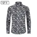 Chemise classique à manches longues pour hommes avec imprimé floral blanc en bleu - Motif Floral Bleu Marine