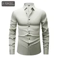 Premium men's four-way stretch long sleeve dress shirt in light grey with black buttons - 3XL / Tops / Light Gray (Black Button)