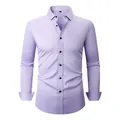 Premium lavender long-sleeved business shirt featuring four-way stretch wrinkle-resistant fabric - 3XL / Tops / Lavender