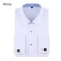 Premium white long sleeve French cuff men's shirt with elegant square cufflinks set - 3XL / Tops / White