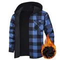 Chemise à capuche homme en flanelle à carreaux bleus avec doublure polaire chaude - S / Hauts / Carreaux Bleus (JM319-1)