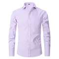 Professional men's light purple pinstriped long sleeve dress shirt with chest pocket - 3XL / Tops / Light Purple Pinstripe