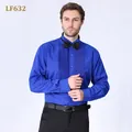 Elegant slim fit royal blue formal dress shirt with pleated front and black bow tie for men - 3XL / Tops / Sapphire Blue