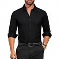 Slim fit men's long sleeve black dress shirt, breathable and wrinkle-resistant fabric - 3XL / Tops / Black (W7-13)