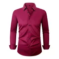 Burgundy long-sleeved stretch business shirt for men with wrinkle-resistant fabric finish - 3XL / Tops / Burgundy