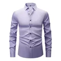 Chemise habillée lavande à manches longues pour hommes, extensible et boutonnage noir - 3XL / Hauts / Lavender (Black Button)