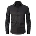 Professional men's black slim fit long sleeve stretch business formal dress shirt - 38 / Tops / Black