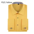 Elegant yellow French cuff dress shirt for men featuring matching circular cufflinks - 3XL / Tops / Yellow