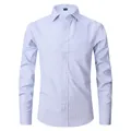 Men's light blue micro-check long-sleeved cotton dress shirt with classic pocket - 3XL / Tops / Light Blue Micro Check