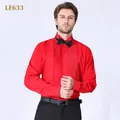 Premium men's formal red pleated tuxedo dress shirt with wing collar and black bow tie - 3XL / Tops / Red