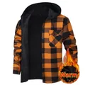Chemise à capuche en flanelle à carreaux orange et noir pour hommes avec doublure polaire chaude - S / Hauts / Carreaux Orange et Noir (JM319-2)