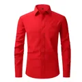 Classic slim fit men's long-sleeve dress shirt in solid vibrant red - 3XL / Top (W7-12) / Red