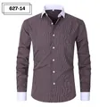 Elegantes gestreiftes Herrenhemd mit langen Ärmeln und kontrastierendem weißem Kragen - 3XL / Oberteile / Dunkelbraun-Weißer Feiner Streifen (627-14)