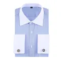 Classic men's blue striped French cuff shirt with white collar and silver cufflinks - 3XL / Tops / Blue Stripe