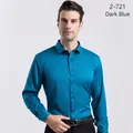 Chemise de bureau professionnelle à manches longues et coupe ajustée pour homme en bleu foncé - 3XL / Hauts / Dark Blue (H-2-721)