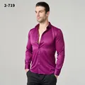 Lila knitterfreies langärmeliges Satinhemd für Herren im modernen Business-Casual-Stil - XL / Oberteile / Dunkellila