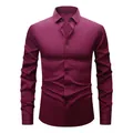 Chemise formelle bordeaux à manches longues pour hommes avec boutons noirs élégants - 3XL / Hauts / Rouge Vin (Bouton Noir)