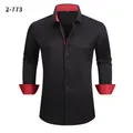 Men's high stretch long-sleeved dress shirt in black with red contrast inner collar and cuffs - 3XL / Tops / Black (2-773)