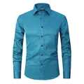 Men's turquoise slim fit stretch long-sleeved business dress shirt - 3XL / Tops / Teal
