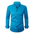 Premium cyan blue wrinkle-resistant four-way stretch long sleeve business shirt for men - 3XL / Tops / Cyan Blue