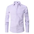 Professional men's light purple micro-check cotton long-sleeve dress shirt with chest pocket - 3XL / Tops / Light Purple Micro Check