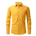 Slim fit yellow long-sleeved formal business shirt for men featuring a chest pocket detail - 3XL / Tops / Ginger Yellow
