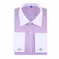Men's French cuff long sleeve shirt featuring purple stripes and white contrast cuffs - 3XL / Tops / Purple Striped