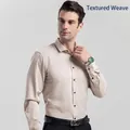 Chemise de ville à manches longues pour hommes, coupe ajustée, couleur beige clair - 3XL / Hauts / Champagne (H-2-725)