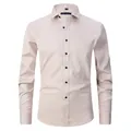 Men's slim fit long sleeve business dress shirt in champagne beige with black buttons - 38 / Tops / Champagne