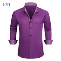 Professional purple men's four-way stretch long sleeve business shirt with contrast cuff - 3XL / Tops / Purple (2-771)