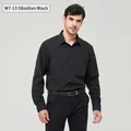 Premium men's business casual long sleeve shirt with pocket in obsidian black finish - 3XL / Tops / Obsidian Black (W7-13)
