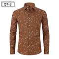 Chemise élégante à manches longues marron pour hommes avec imprimé floral et col à revers - Motif Floral Fauve