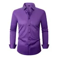 Professional men's purple long-sleeve dress shirt with four-way stretch and wrinkle resistance - 3XL / Tops / Purple