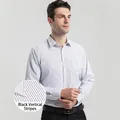 Professional men's business long sleeve pinstripe dress shirt in black stripes variant - 3XL / Tops / Black Vertical Stripes